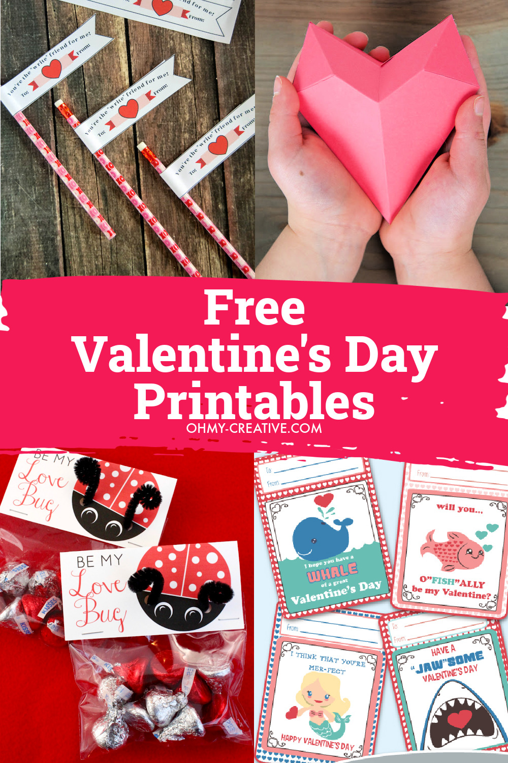 A collage of free Valentine’s Day printable cards, Valentine's Day Printable art, Valentine's Day bag toppers, Valentine's Day printable gift tags and much more!