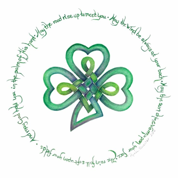 Image for Irish Blessing Celtic Knot Shamrock Print (May the Road Rise...)