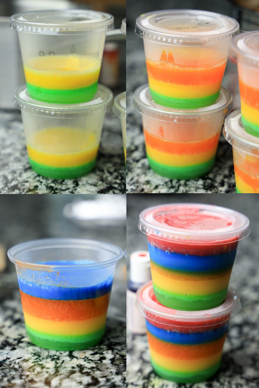 How to make rainbow jello shots step by step for each layer.