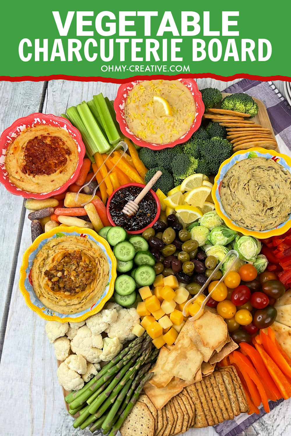 Vegetable Charcuterie Board With Hummus Dips