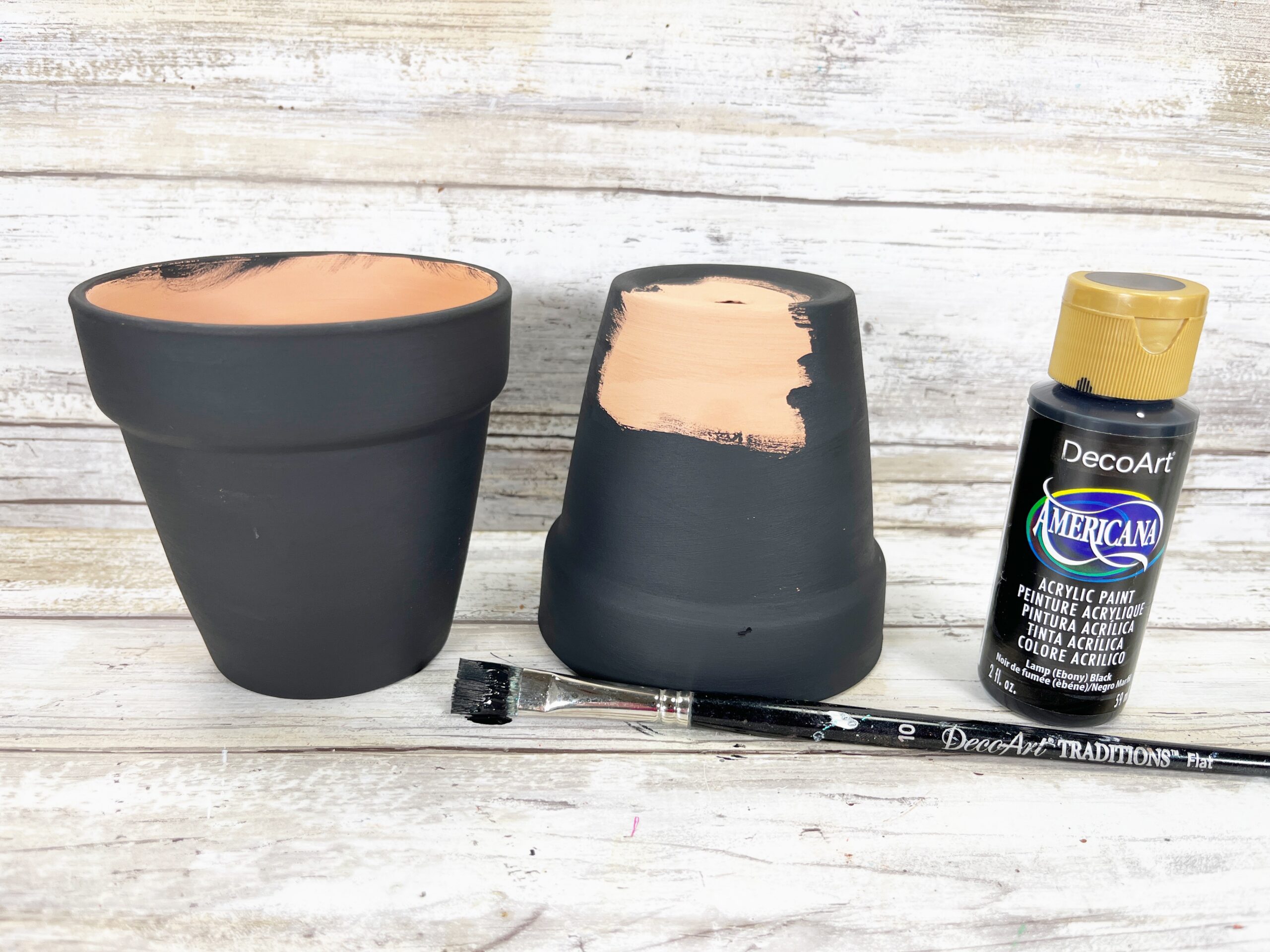 Painting Clay Pots Black