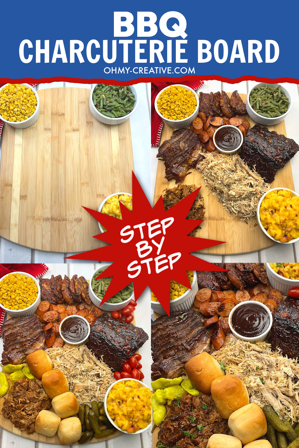 step by step pictures showing how to make a barbecue charcuterie board