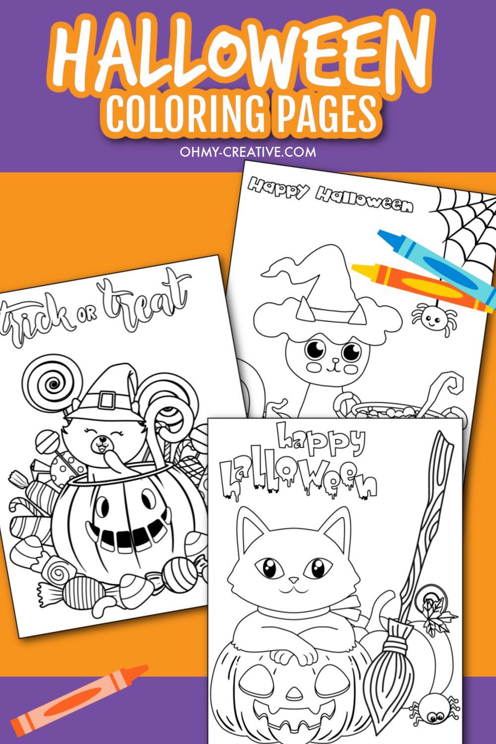 A pinterest collage of Halloween coloring pictures for kids