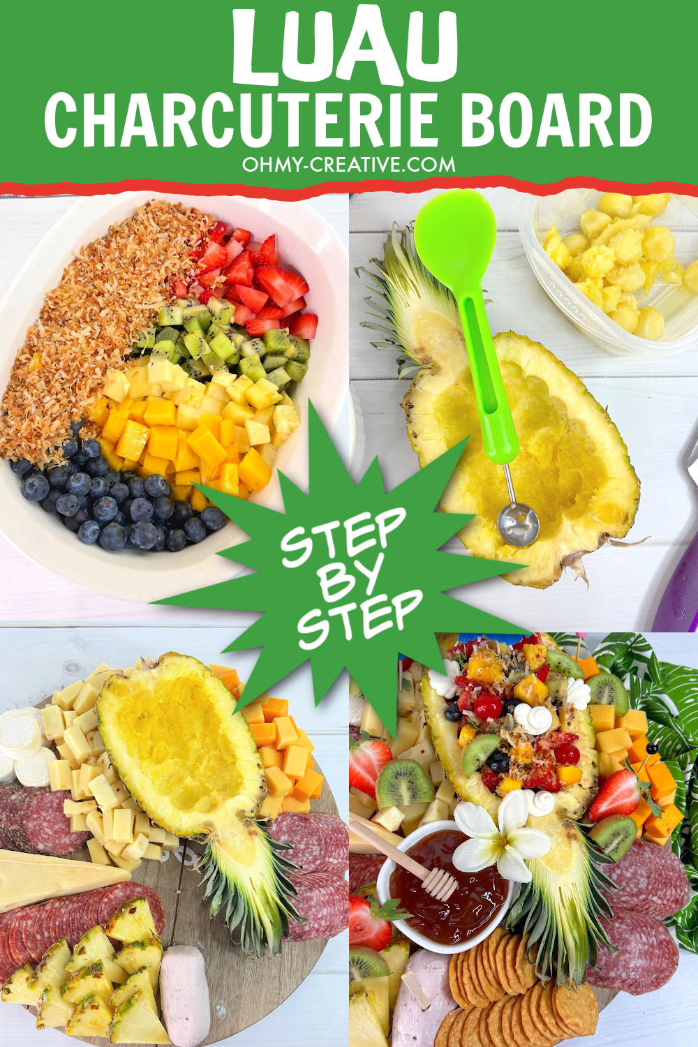 Do you want a simple snack? This Luau Charcuterie Board is the best! Great flavors - no cooking required! Learn how to make a luau charcuterie board step by step.