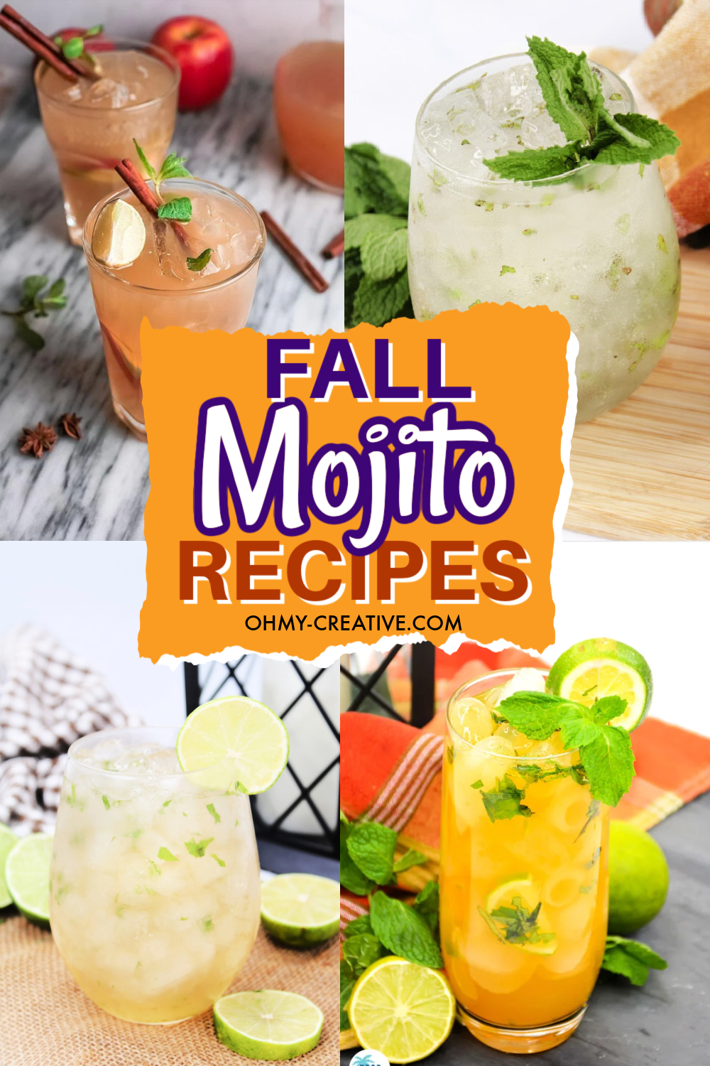 A pin collage of fall mojito recipes.