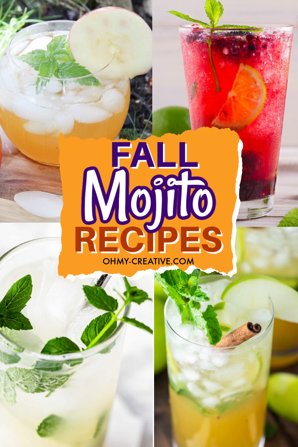 A pin collage of fall mojito cocktail recipes.