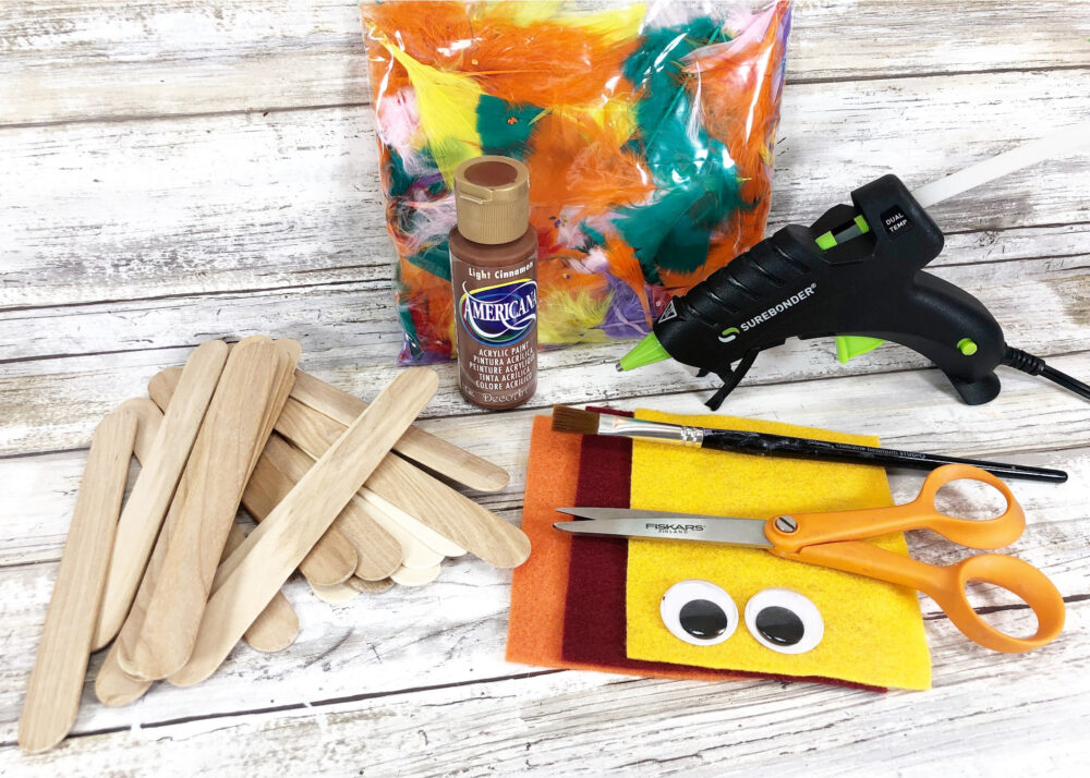 supplies needed to make a turkey out of popsicle sticks