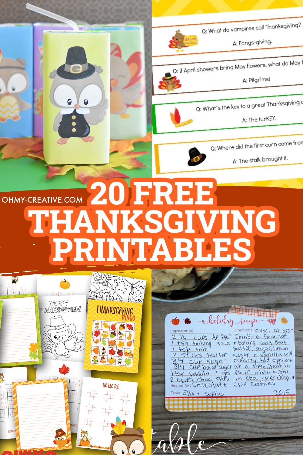 A collage Thanksgiving printables free