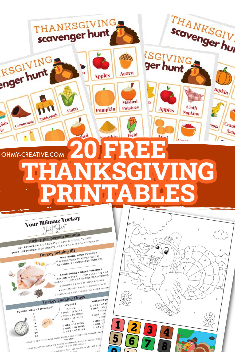 A collage of Free Thanksgiving Printables for kids