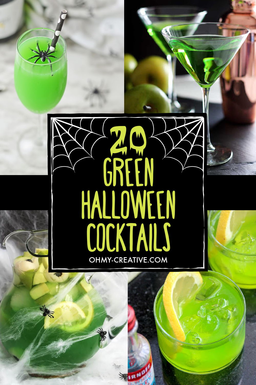 A collage of Green Halloween Cocktails 