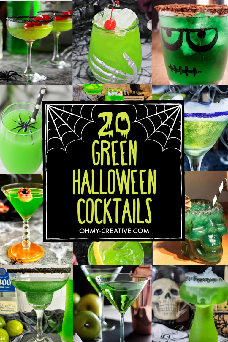green Halloween cocktails collage