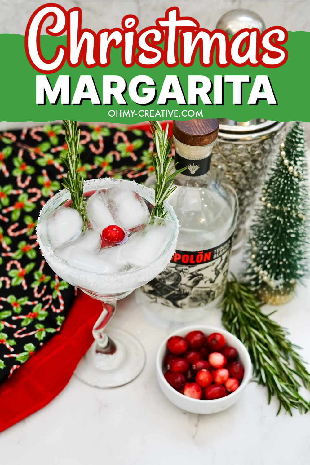 A margarita decorated to look like Rudolph for Christmas parties. With pinterest text.