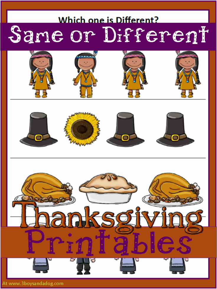 Image for Thanksgiving Printables: Same or Different