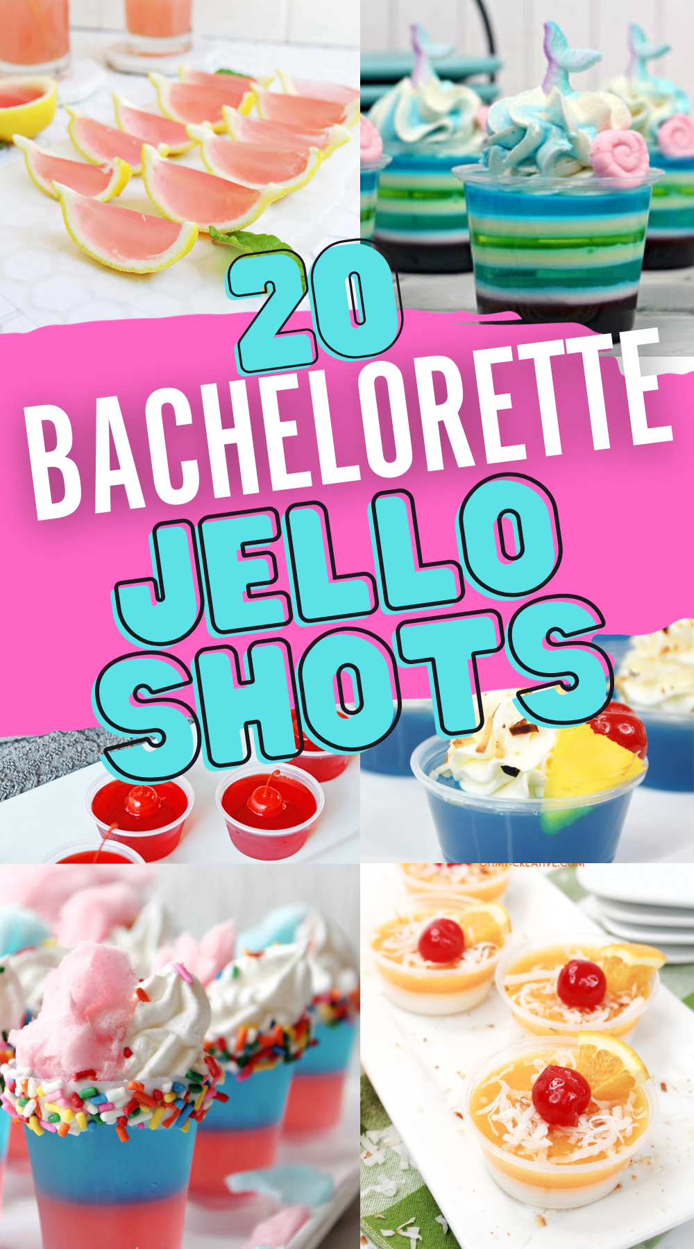 a collage of 20 bachelorette jello shots