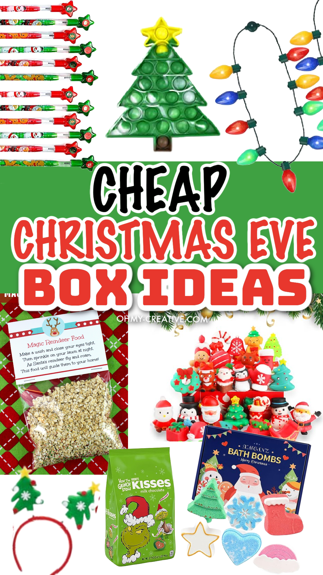 A collage of cheap Christmas Eve Boxes ideas.