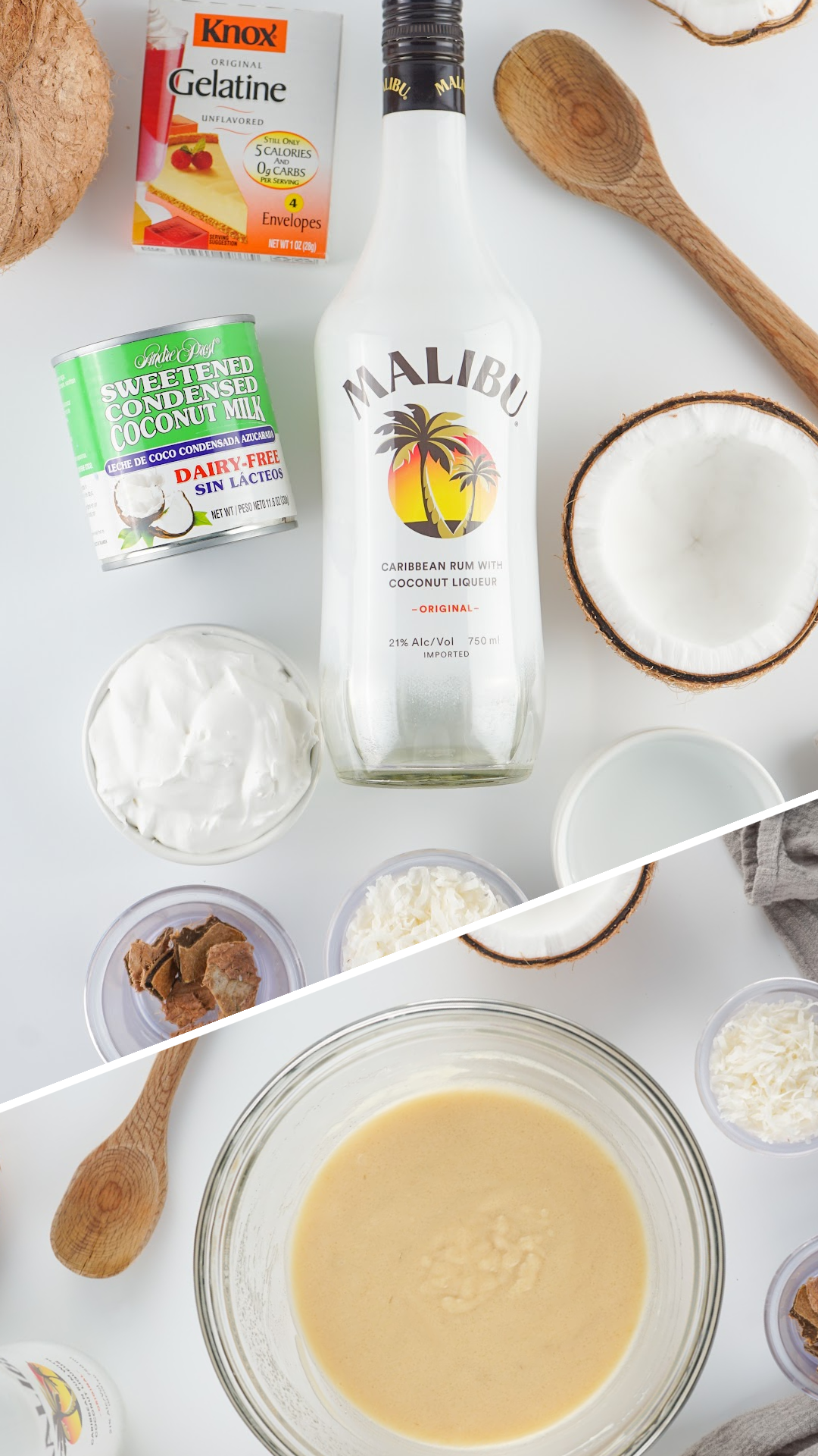 Ingredients for making coconut jello shots,