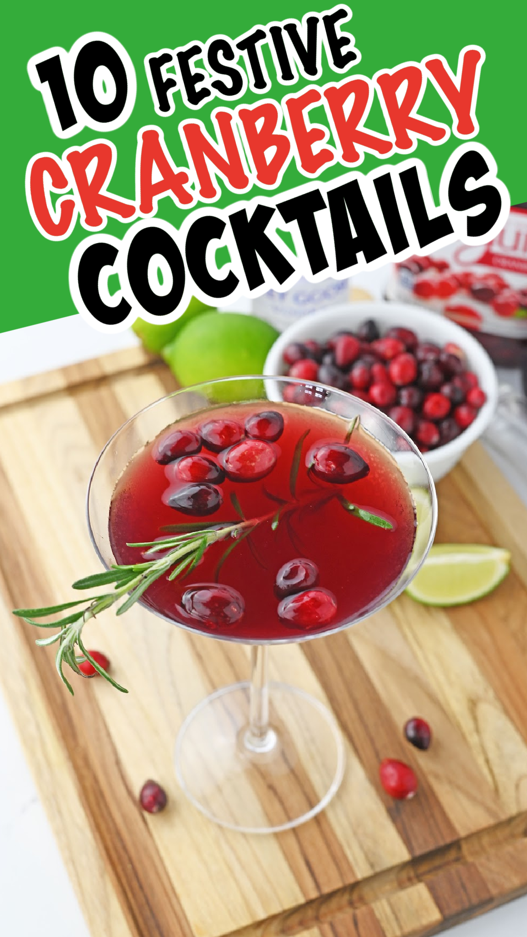 A pin image of a cranberry martini for Christmas.