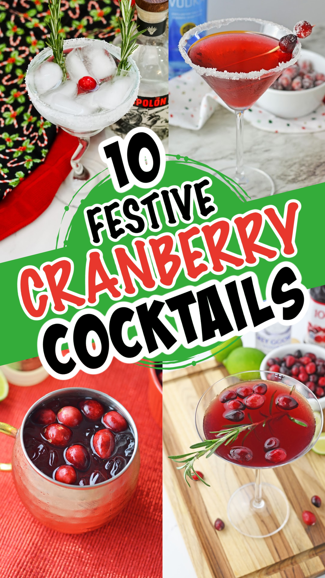 A collage of Christmas cranberry cocktails with recipes.