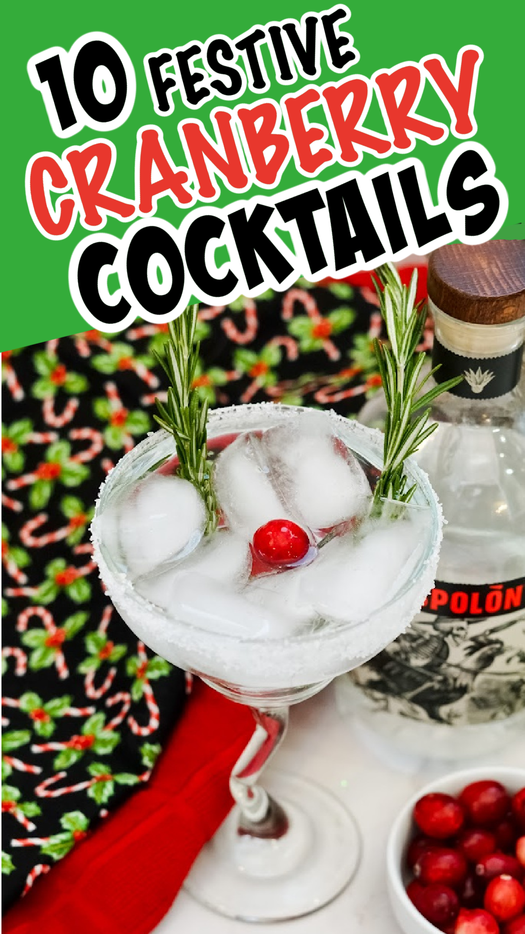 Pinterest image with a Rudolf margarita with a cranberry nose.