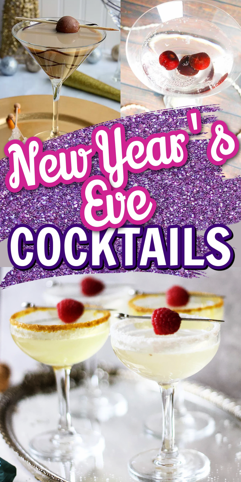A collage of New Year's Eve cocktails.