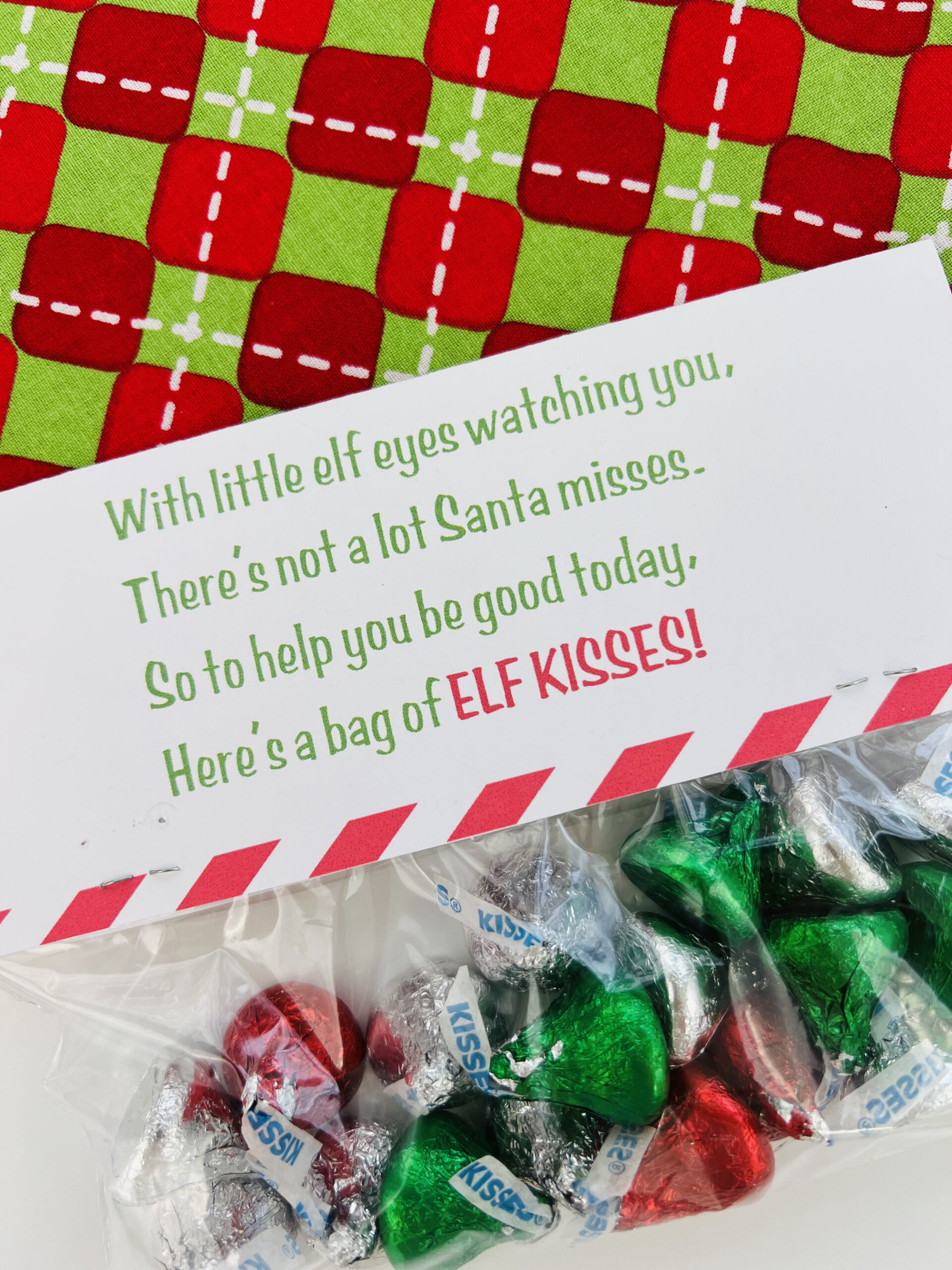 The Elf Poem is featured on the back side of the Elf Kisses treat bag topper printable.