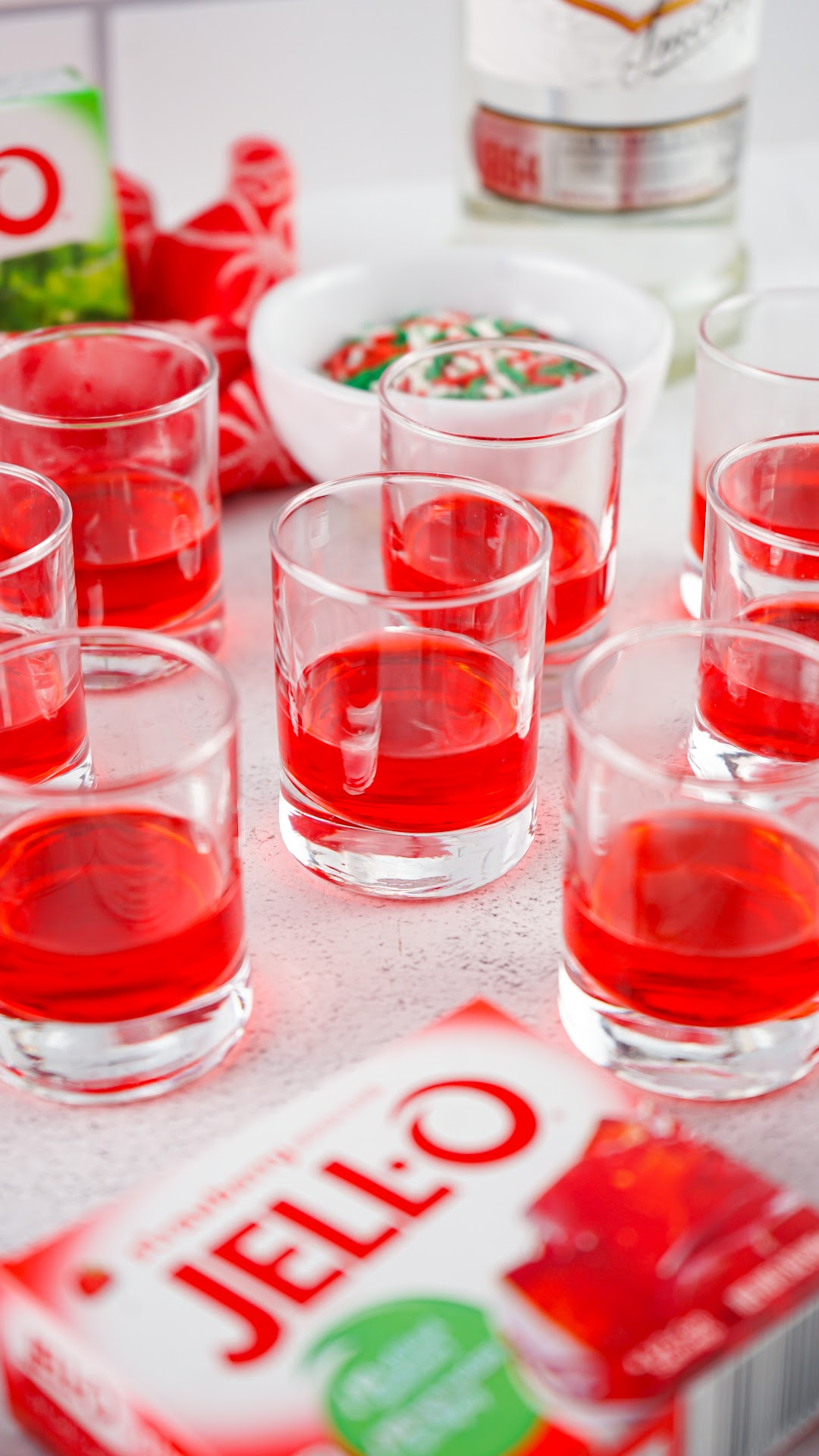 making the red layer of the layered Christmas jello shots