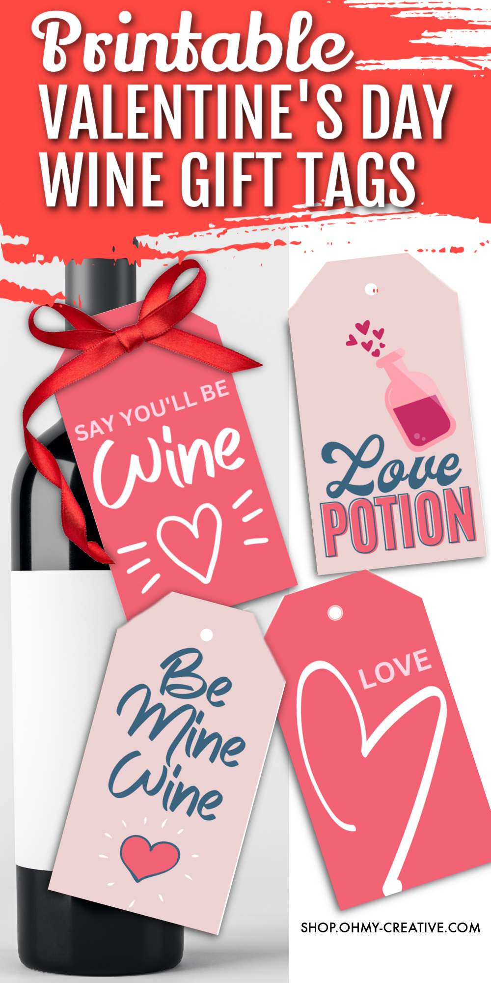 Four Valentine's Day gift tags for wine or other gifts for your Valentine gifts.