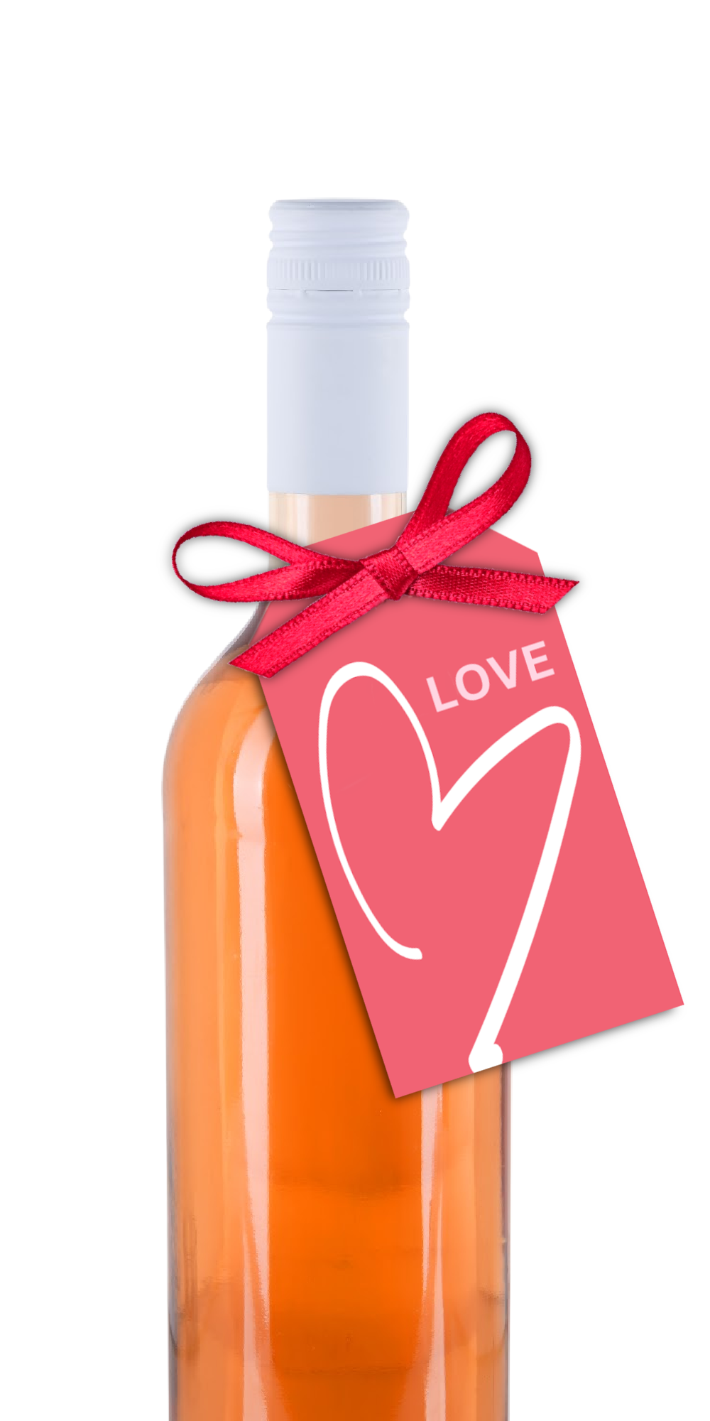 Pink "Love" wine bottle gift tag.