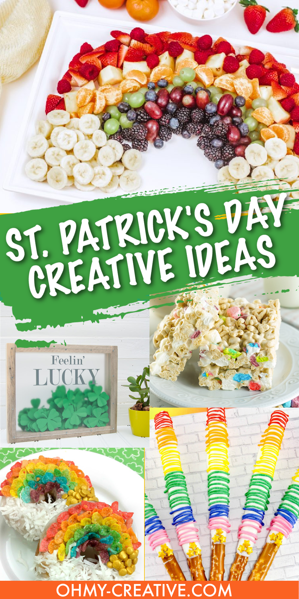 A collage of St. Patrick's Day ideas including crafts, recipes, printables to celebrate the holiday.