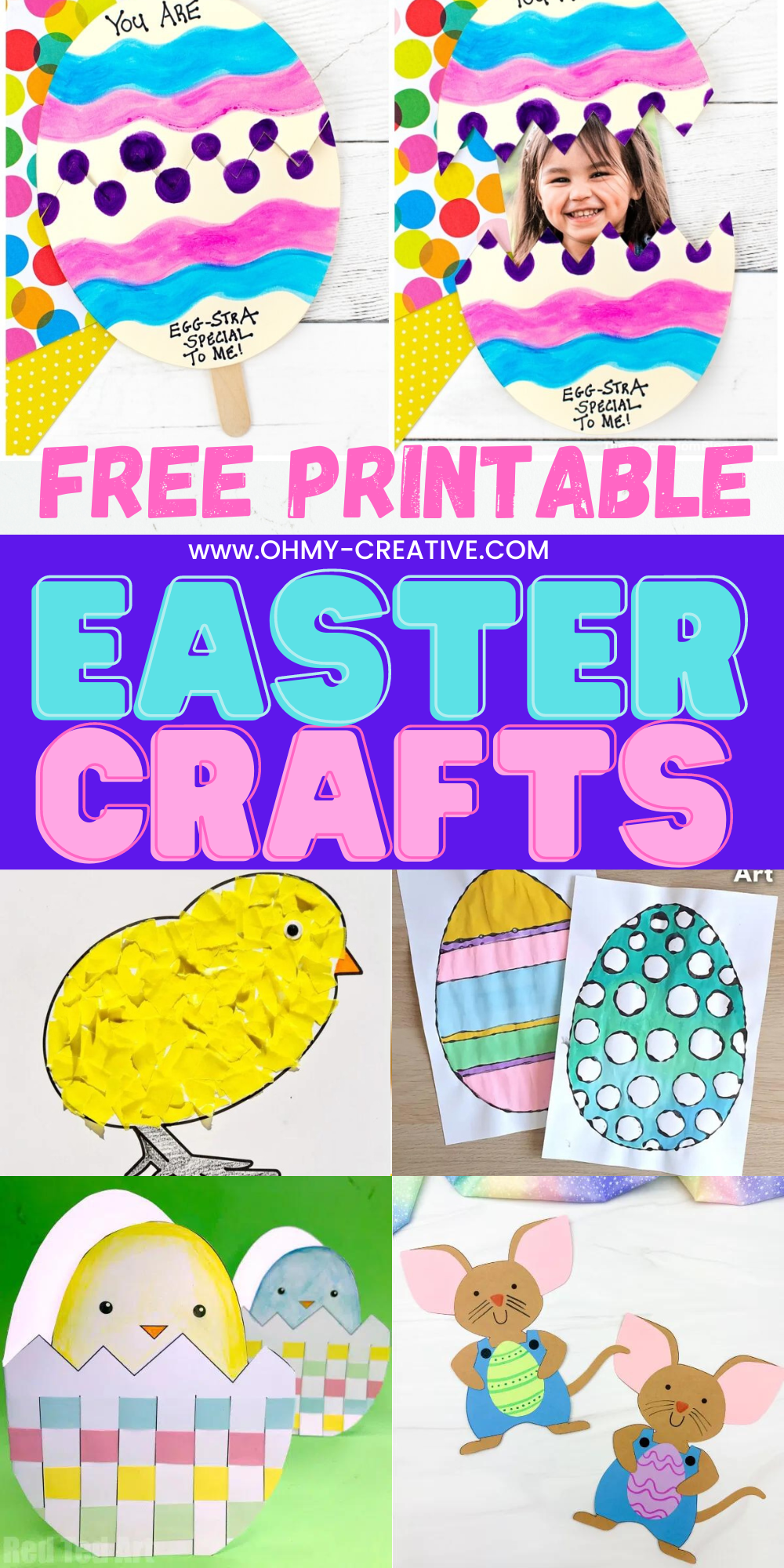 A pin collage for easter crafts for kids that include free printables.