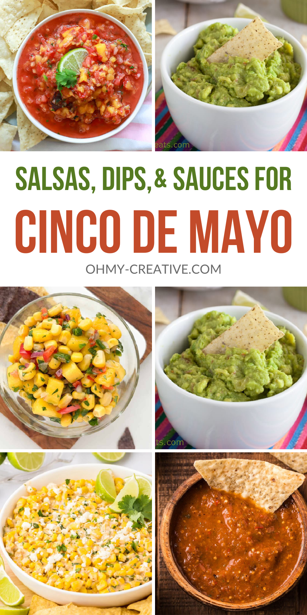 a pin collage of Cinco de Mayo salsas, dips and sauces.