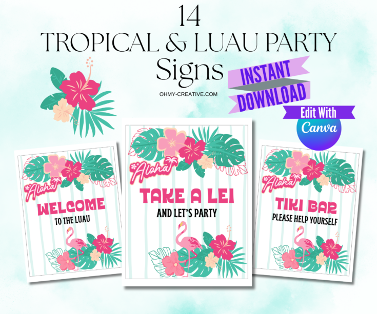 Printable luau party signs digital prints