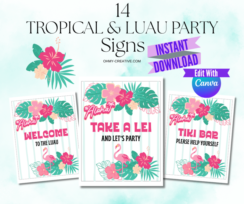 Printable luau party signs digital prints