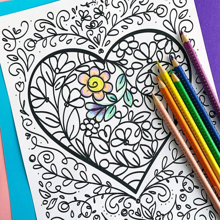 Image for Floral Heart Coloring Page