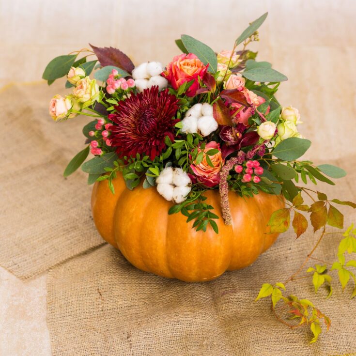 Image for Thanksgiving Pumpkin Centerpiece with Flowers 