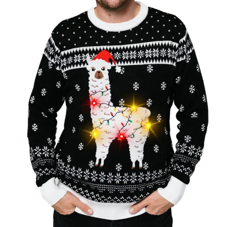 Image for Ugly Christmas Sweatshirt With LEDS Alpaca