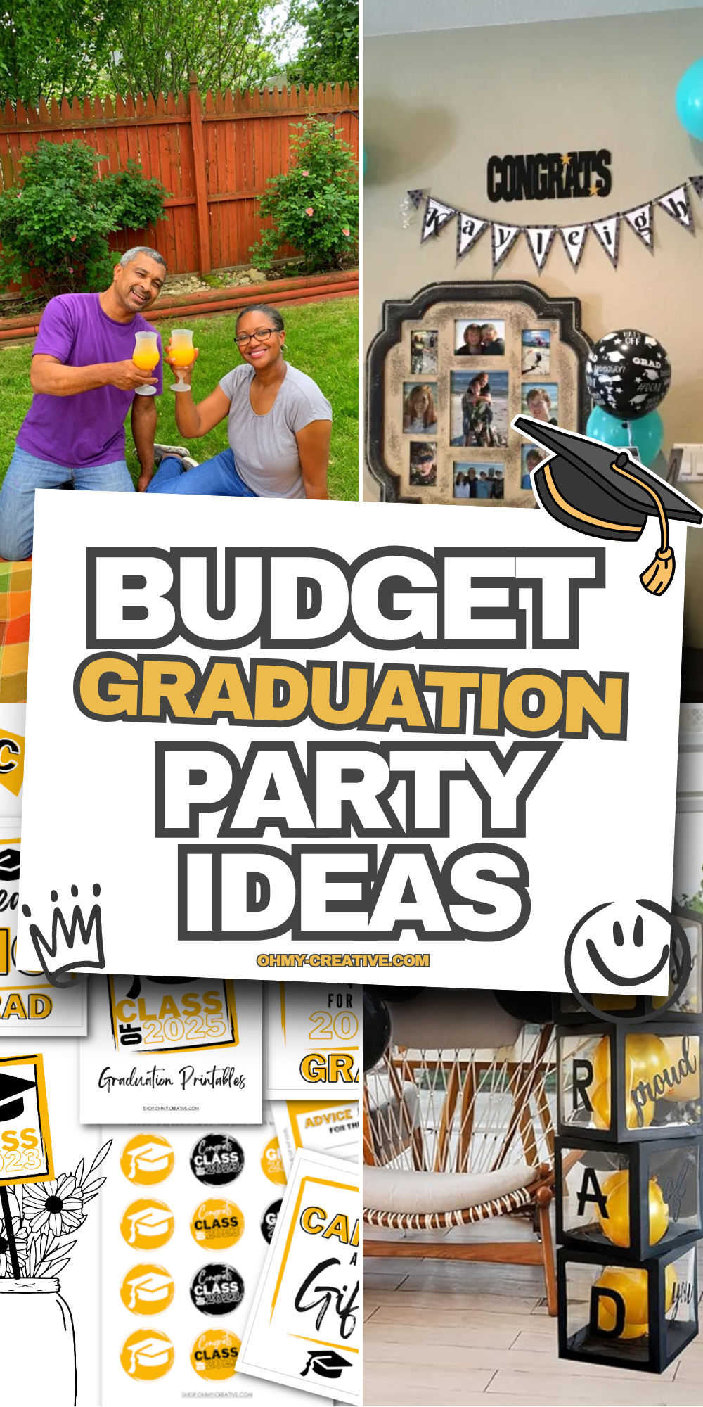 A collage image of Budget Graduation Party Ideas that can help you throw a fun and meaningful celebration without spending too much!