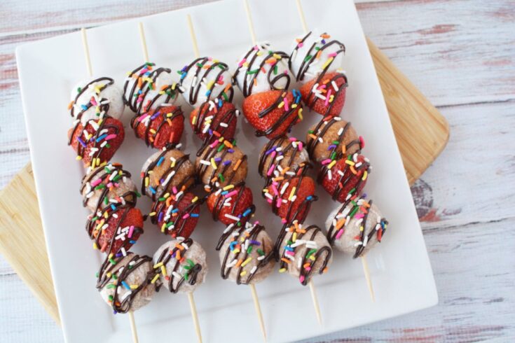 Image for Donut Hole Skewers with Strawberries and Chocolate Drizzle