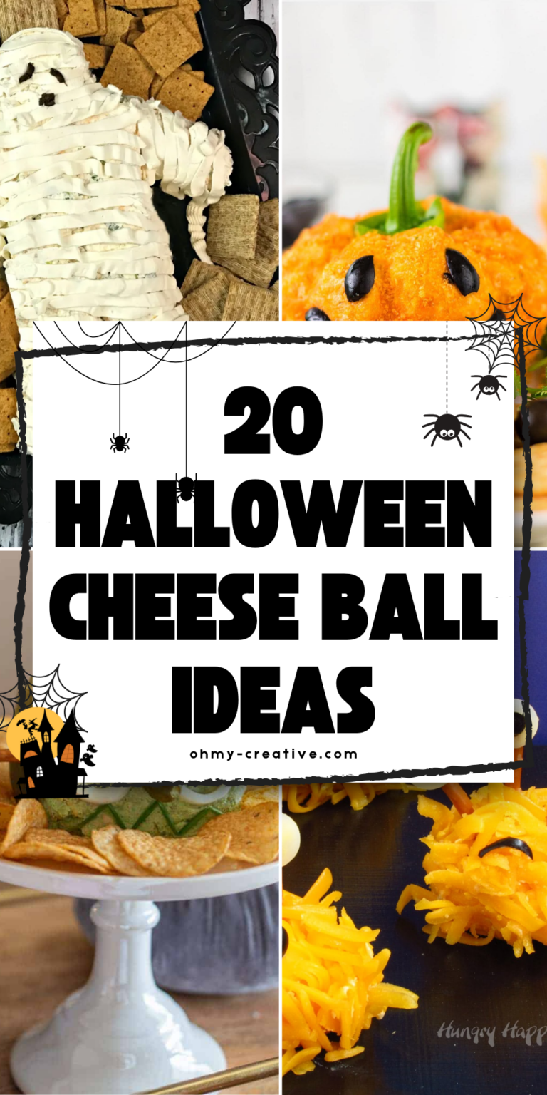 A collage image of 20 Halloween Cheese Ball Ideas to find cute ones, creepy ones, and everything in between for your party!