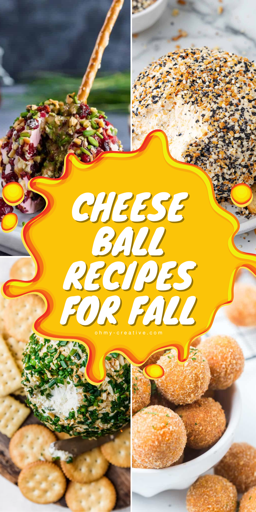A collage image of Cheese Ball Recipes for Fall to bring warm smiles and full bellies during the fall season!