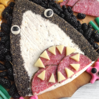 Sharcuterie board with shark cheese ball