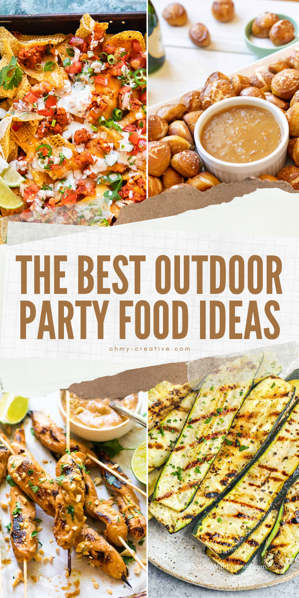 A collage image of Outdoor Party Food Ideas that will leave your guests full and happy!