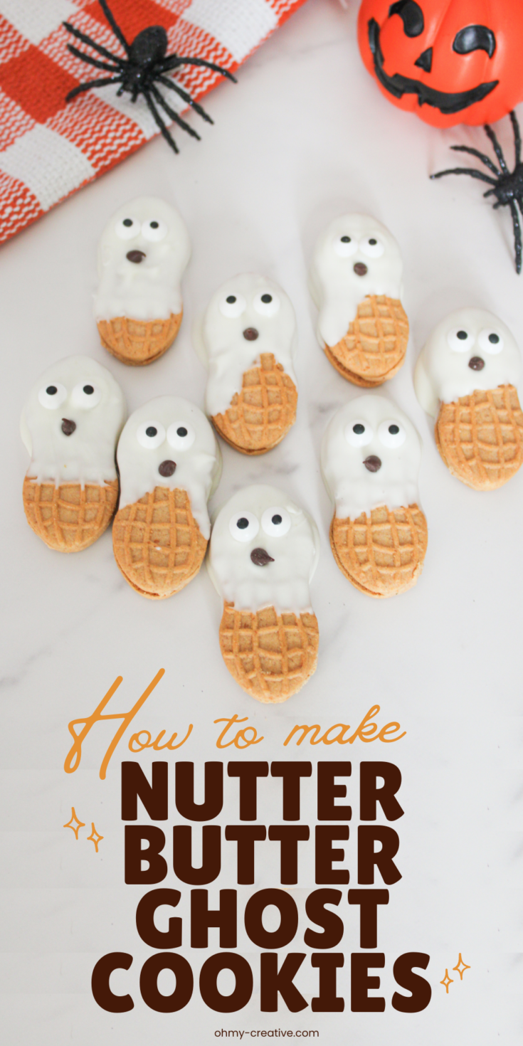 An image of Nutter Butter Ghost Cookies for a cute and simple Halloween treat!