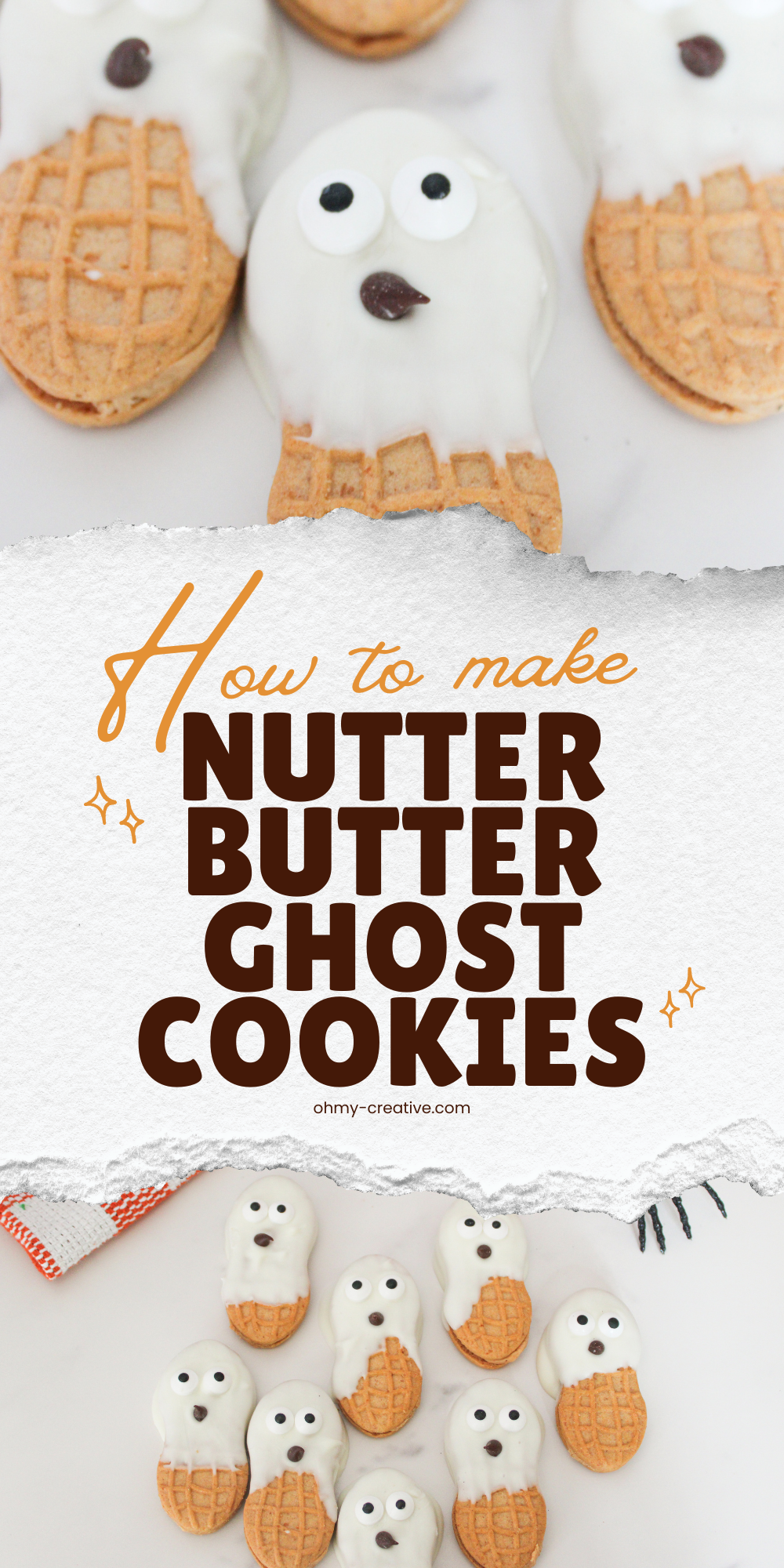 An image of Nutter Butter Ghost Cookies for a cute and simple Halloween treat!