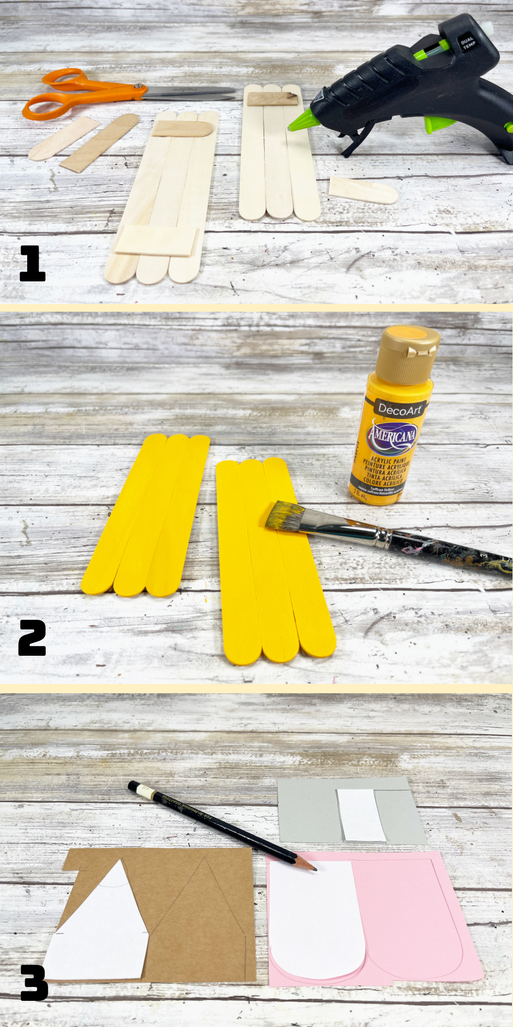 Step by step instructions for craft stick pencil craft.
