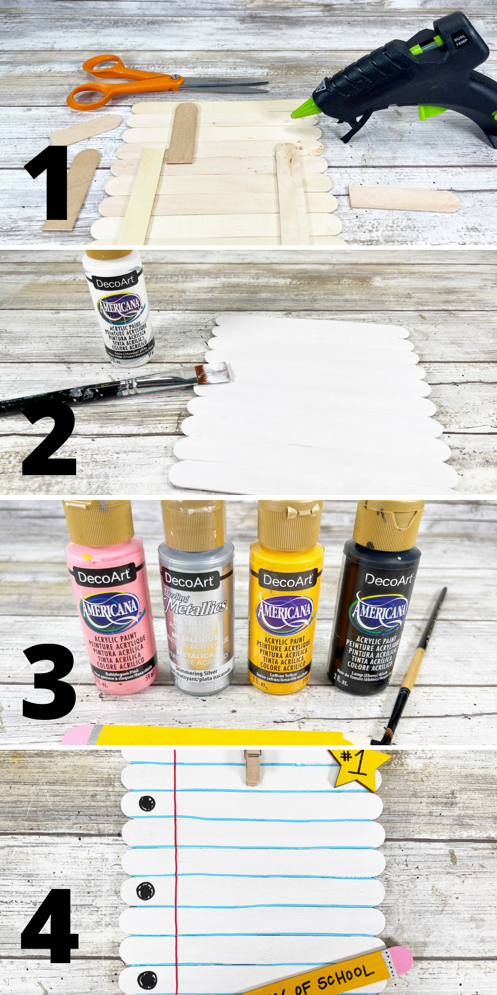A collage image of step-by-step process on how to make a DIY Back to School Frame.