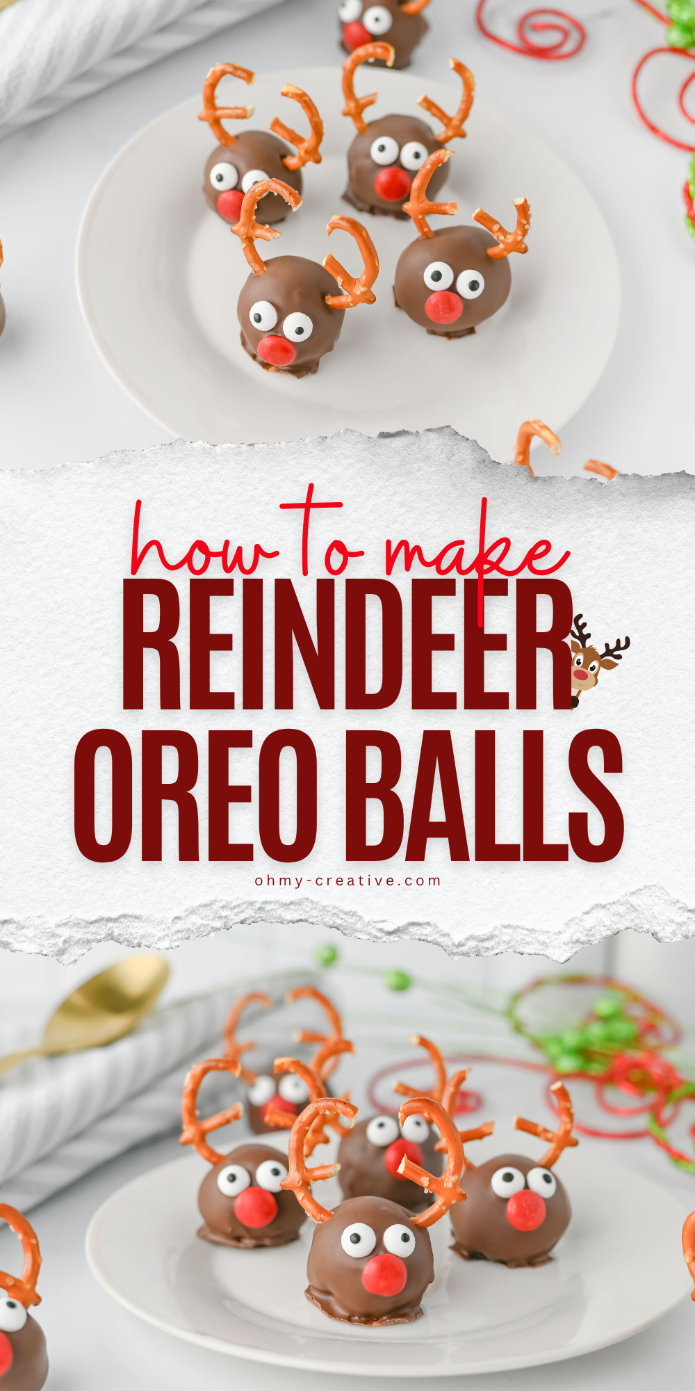 A collage image of Reindeer Oreo Balls.
