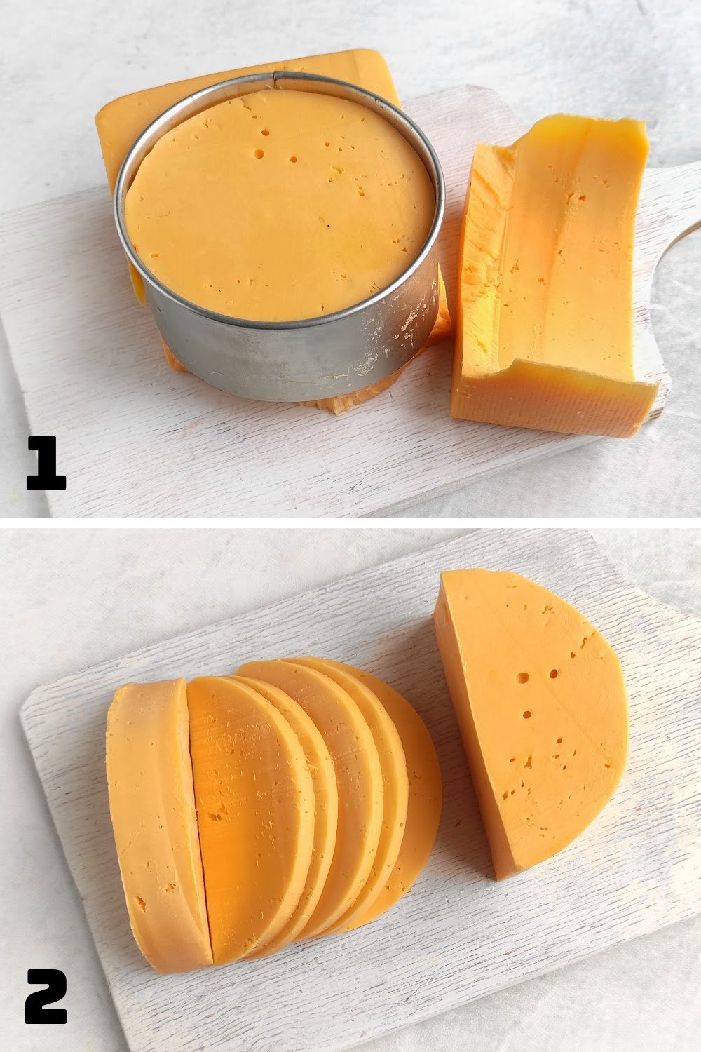 Step by step instructions for how to slice and make a pumpkin shaped cheese charcuterie board.