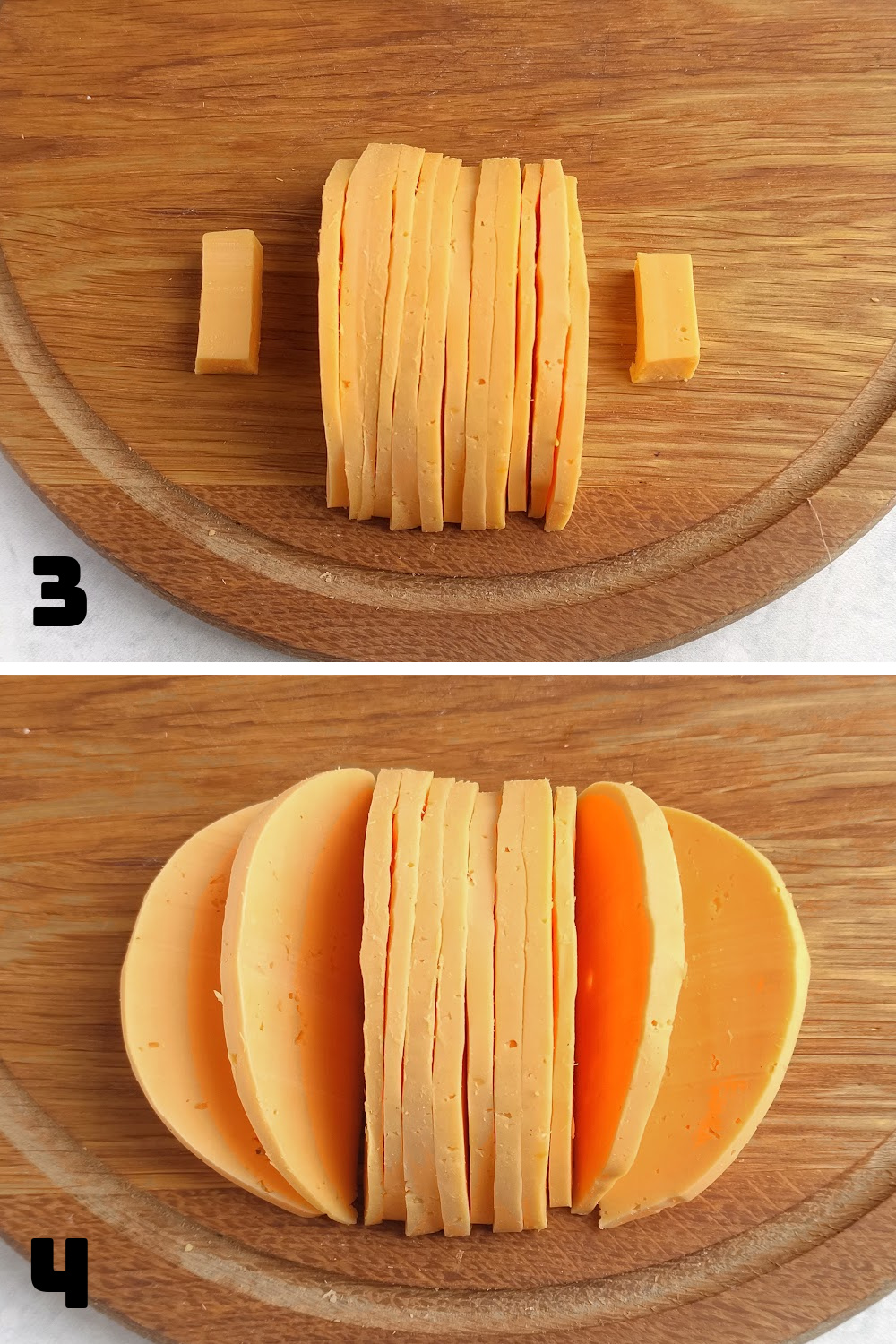 Step by step instructions for how to slice and make a pumpkin shaped cheese charcuterie board.