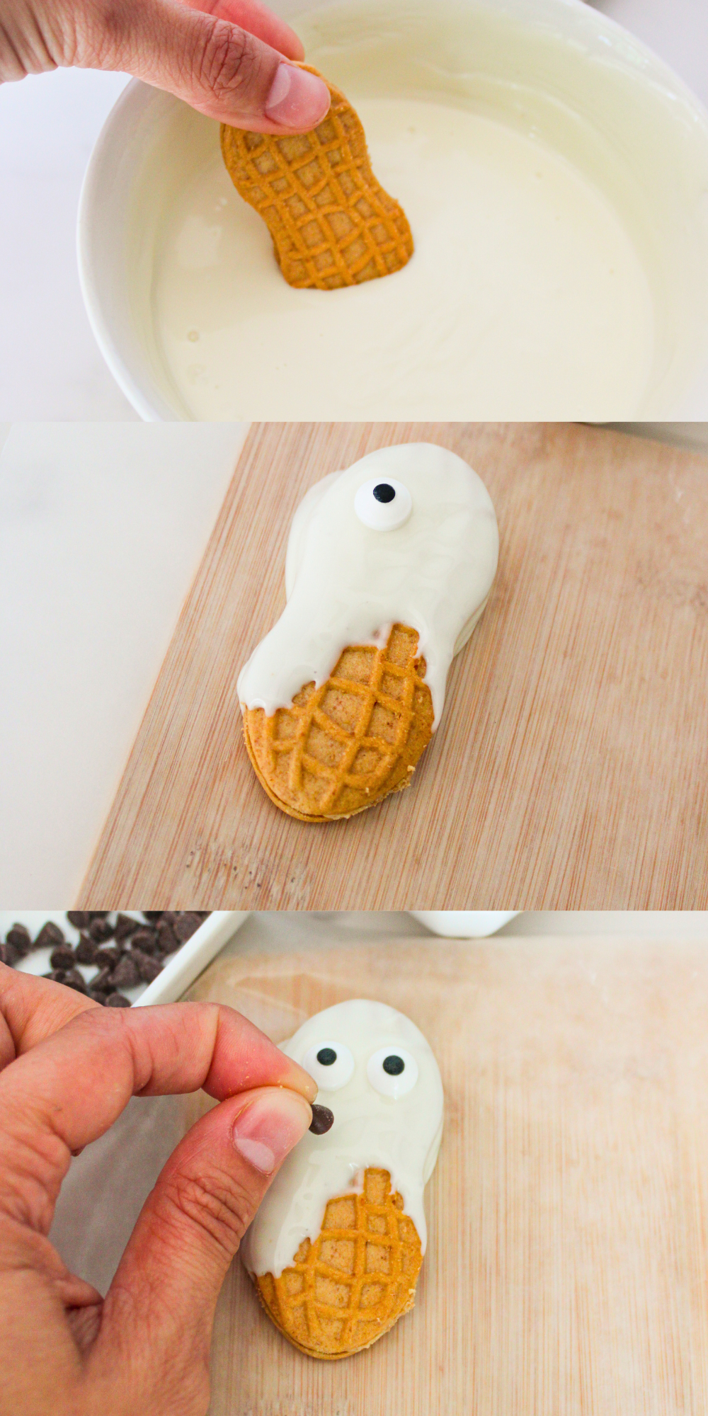 A collage image of step-by-step process on how to make Nutter Butter Cookies.